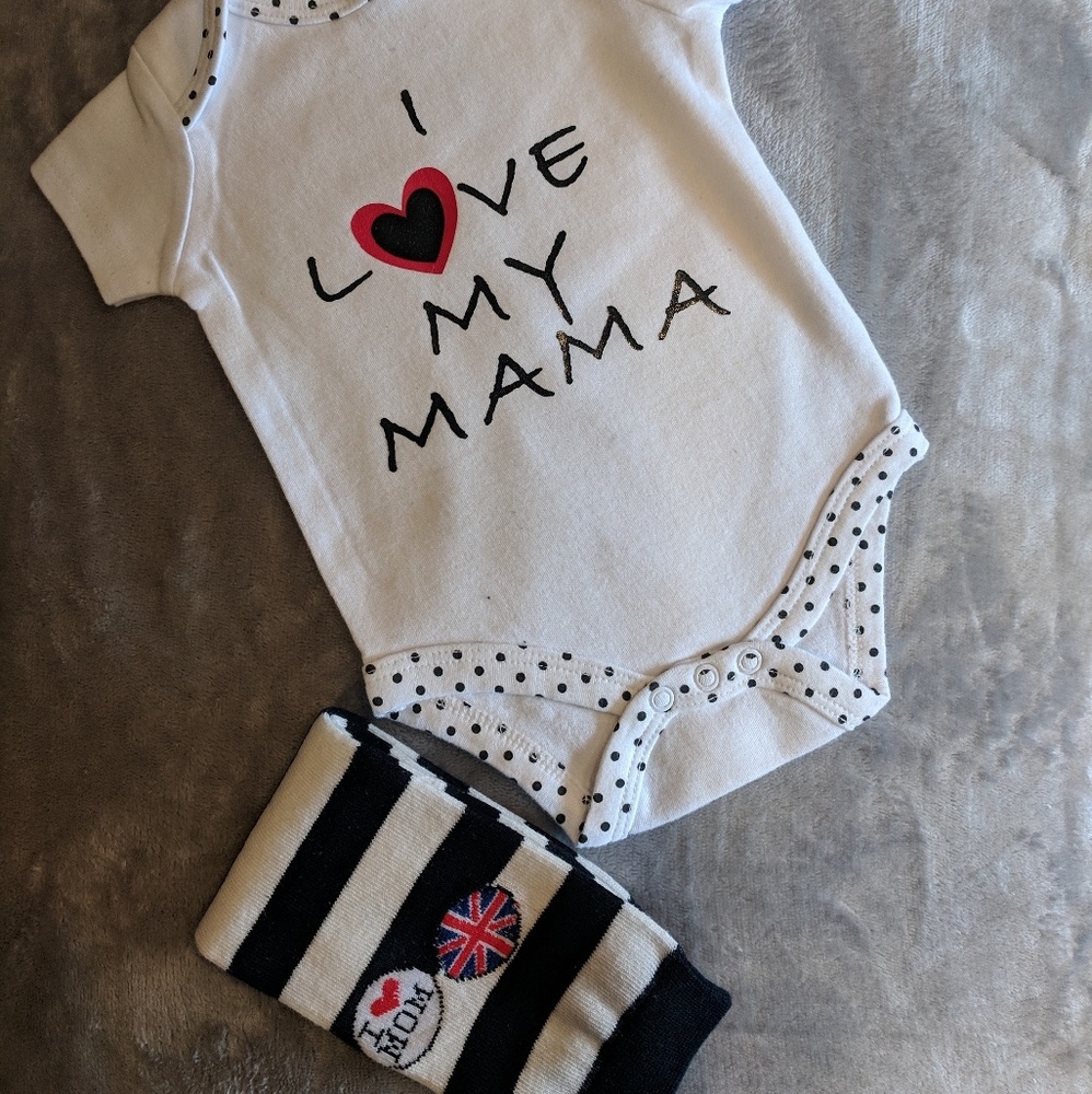 I Love My Mama Onesie with Matching Leg Warmers